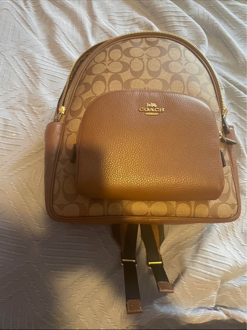 COACH Tan and Brown Signature Canvas Backpack- Mini Bag